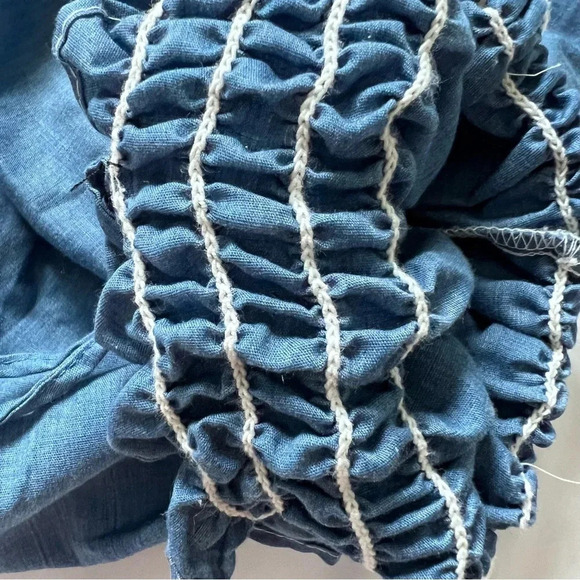 Vintage 70s Montgomery Ward Union Chambray Halter Dress Girls 4 Blue Lace Trim - Picture 6 of 6